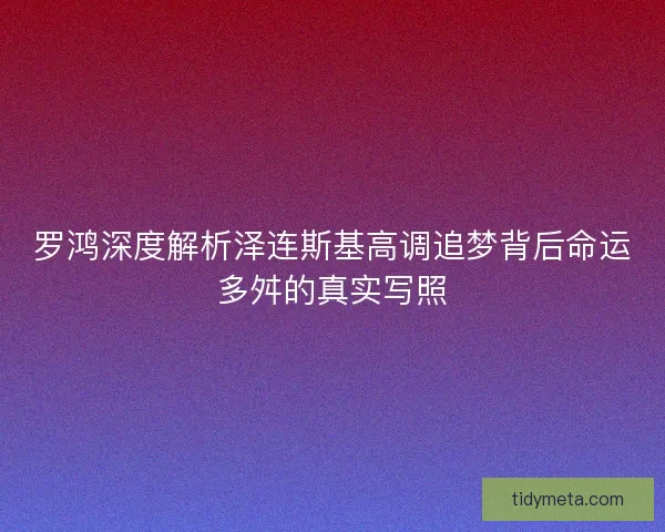 罗鸿深度解析泽连斯基高调追梦背后命运多舛的真实写照 罗鸿深度解析泽连斯基高调追梦背后命运多舛的真实写照